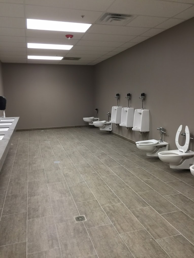 Freshly painted commercial bathroom